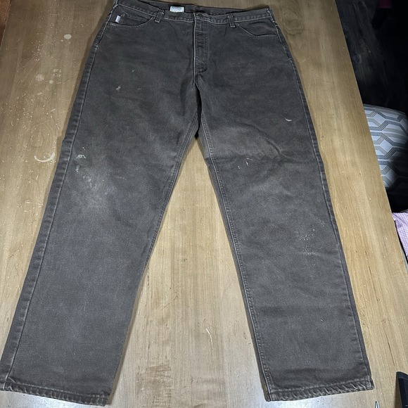 Vintage Carhartt Jean Pants Mens 42x32 Brown Denim Flannel Lined Work B162 DKB - Picture 2 of 12